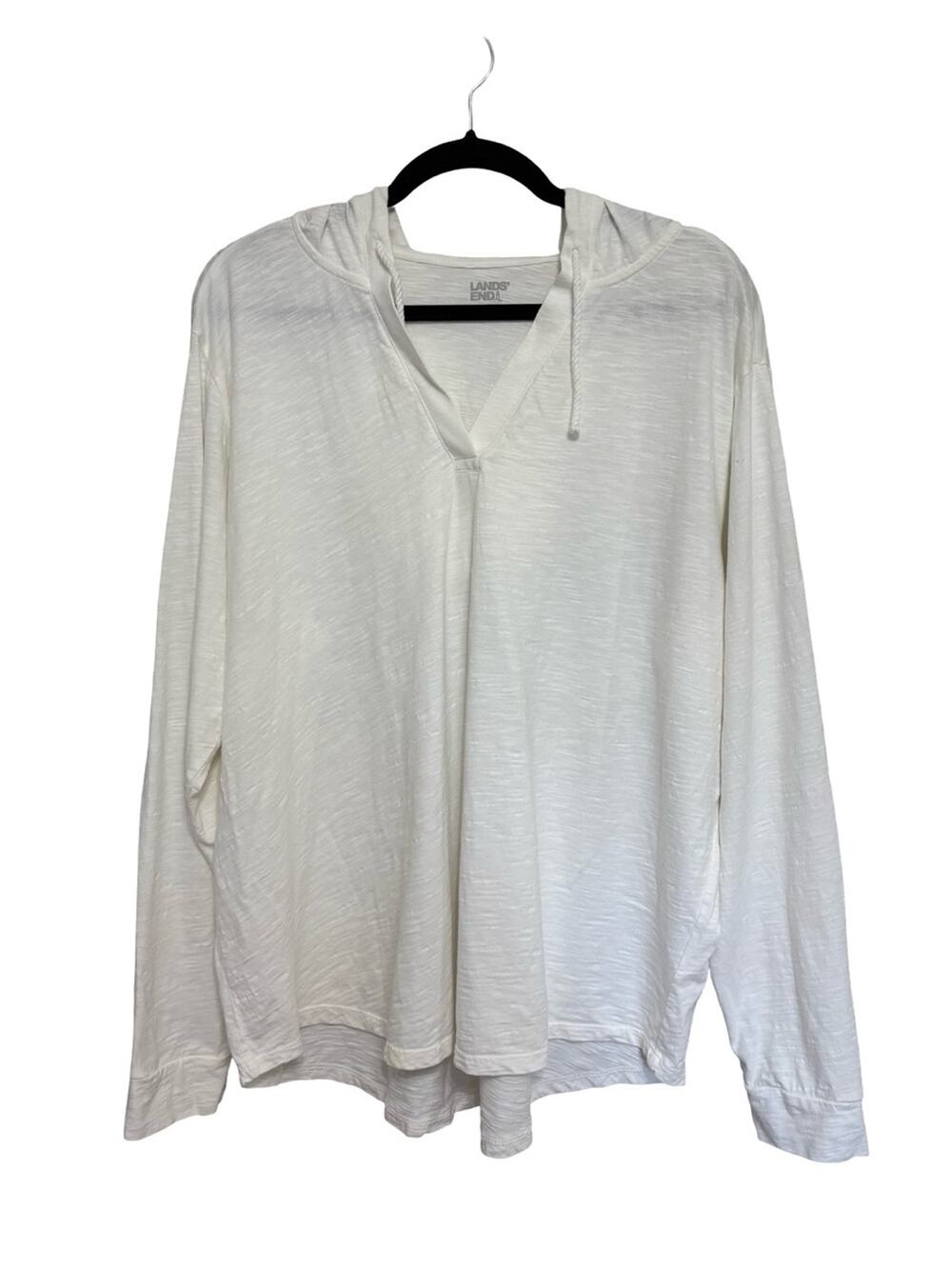 Lands End Women’s Plus 100% Cotton Long Sleeve Slub Popover Hoodie White Size 1X